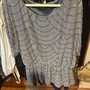 Adrianna Papell Gray Beaded Blouse